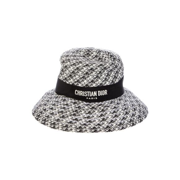 Christian Dior Black White Women's Paper Logo Printed Bucket Hat